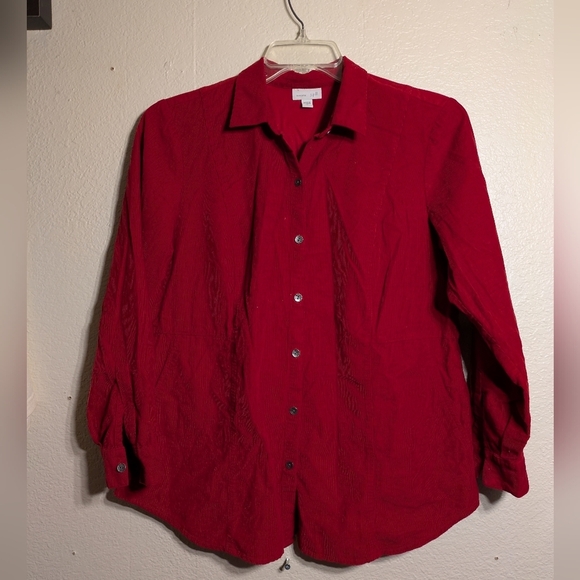 J.jill Red Button-Up Corduroy Women's Shirt Size M Pre-owned - Picture 1 of 7